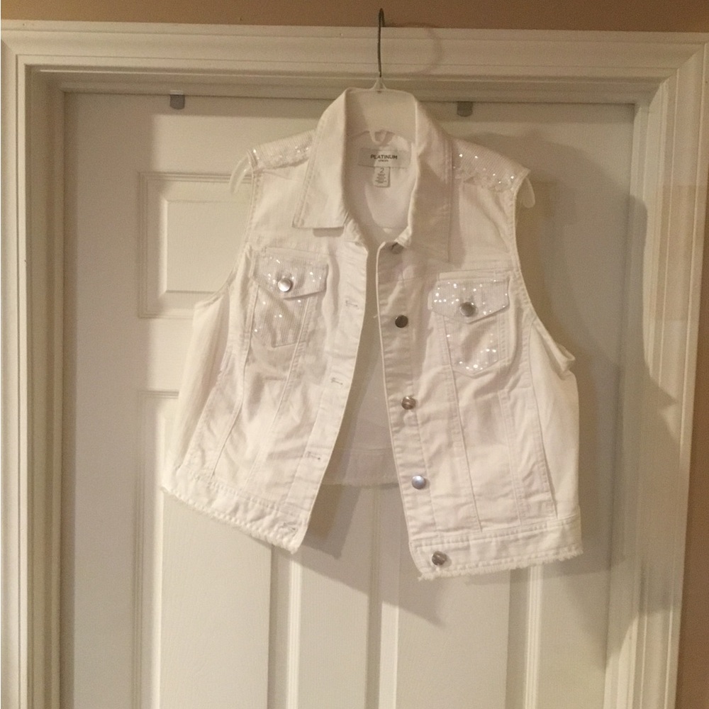 Chico's White Denim Vest with Sequin Accents - Picture 8 of 11